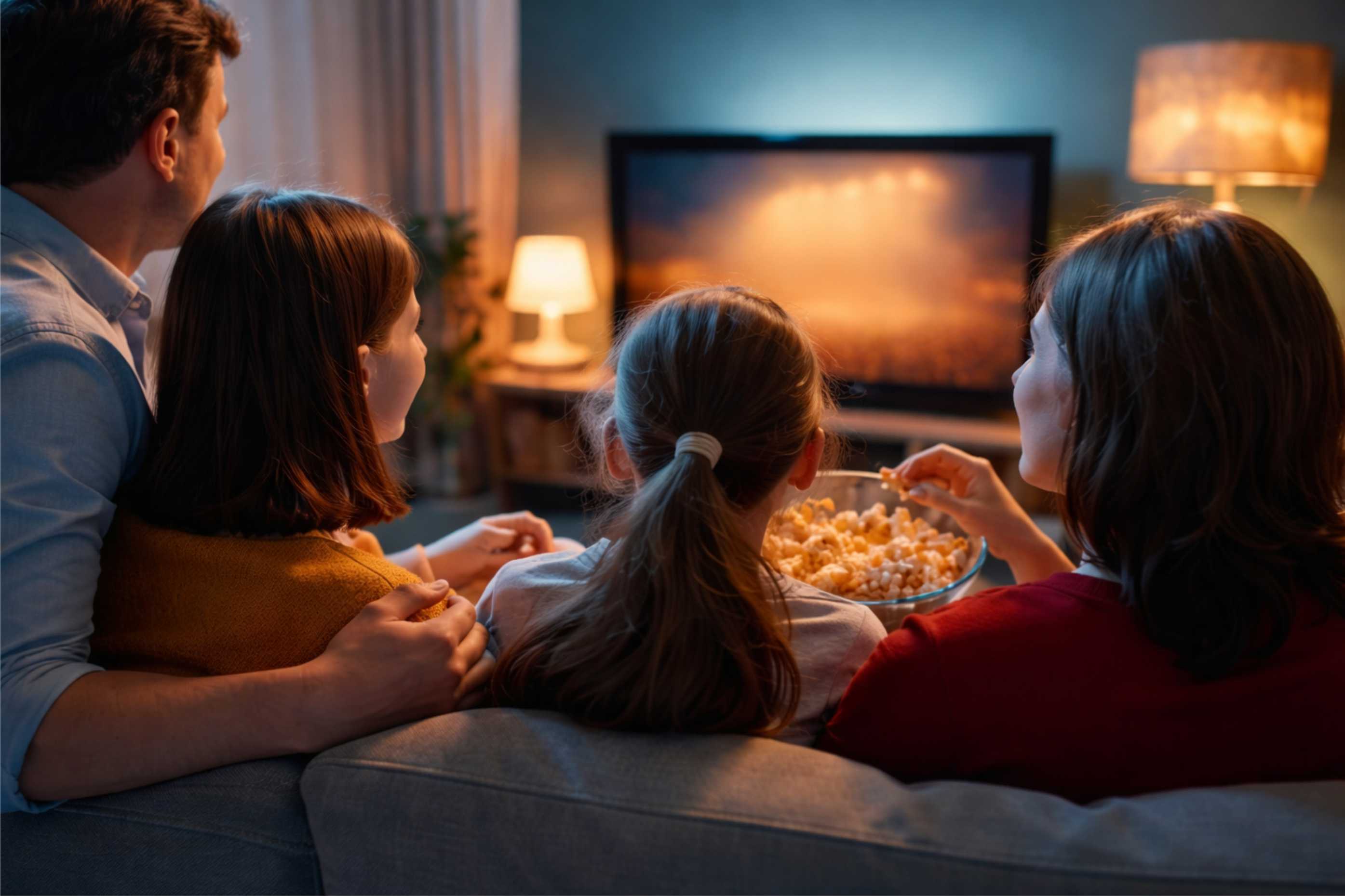 Família com pipoca